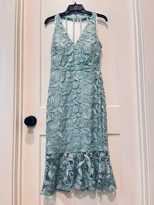 Siena Women's Sleeveless Halter V-Neck Floral Lace Sheer Trim Midi Dress SZ4 thumbnail 4