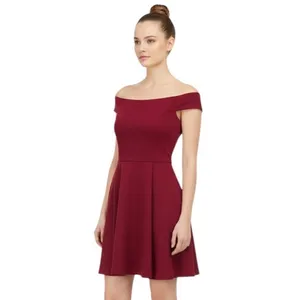 Social Couture Wine Red Boat Neck A Line Mini Dress, L thumbnail 3