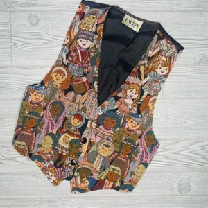 Vintage 90s Vest “We Are The World” Thanksgiving Children Tapestry Vest dolls s thumbnail 1