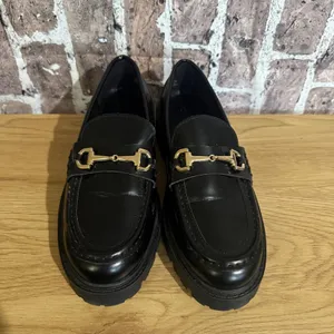 H&M Chunky Lug Sole Loafers Women 8.5~39 Black Gold Bit Dark Academia Preppy thumbnail 2