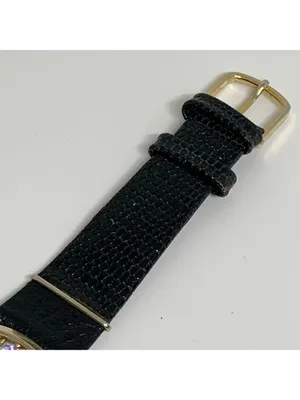 Vintage moulin women watch floating crystals gold tone 33mm black running thumbnail 6