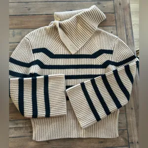 Simkhai Cashmere Wool Adrienne Striped Button Turtleneck Brown Sweater thumbnail 11