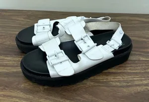 Madden NYC Womens White Black Chunky Platform Lug Sole Buckle Sandals Size 5 thumbnail 1