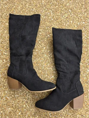 Womens Faux Suede Mid Calf Knee Boots Black Size 11 Preppy Minimalist Fall NEW thumbnail 6