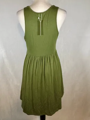 Army green sleeveless shift dress with pockets size medium NWT thumbnail 3