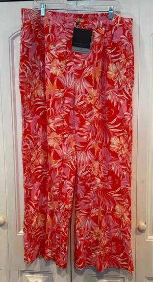 Marc New York Pink And Red Floral Linen Blend Pants Size‎ XL thumbnail 1