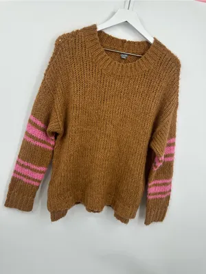 Aerie Brown And Pink Cable Knit Sweater Size XS Boho New With Tags thumbnail 3