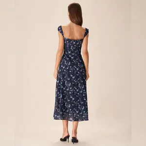 RIHOAS Navy Floral Sweetheart Neck Midi Dress thumbnail 4