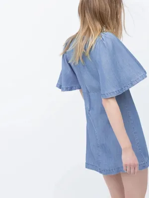 Z🐞Zara Blue Denim Mini Dress with Flutter Sleeves thumbnail 2