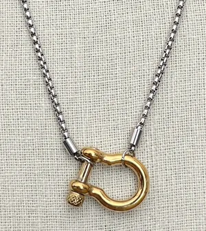 Shackle Bolt Necklace - Gold with Silver Chain thumbnail 1