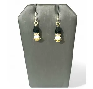 Handmade Black & Gold Tone Pearl Bead Geometric Triangle Charm Bracelet Earring Set Set thumbnail 5