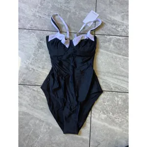 Quince Italian Underwire One Piece Swimsuit Black White Bow Back ATG001 Size S thumbnail 2