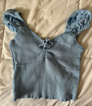 Amazon Blue Knit Crop Top thumbnail 1