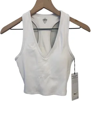 Alo GODDESS RIBBED CROPPED RACERBACK TANK White XS ( Sold Out) thumbnail 6