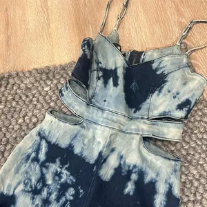 ^F GH^N‎ Tie Dye Denim Flare Jumpsuit Size P thumbnail 7