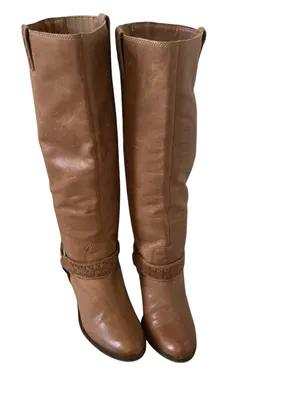 Lucky brand Ethelda knee high boots tan leather harness ring buckle size 6.5 thumbnail 2