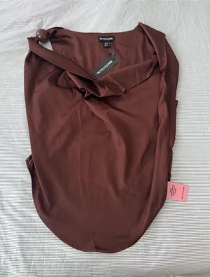 PrettyLittleThing Brown Satin Cowl Neck Top thumbnail 1