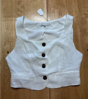 HYFVE Off White Button Up Square Neck Cropped Vest Top Women Size M‎ thumbnail 1