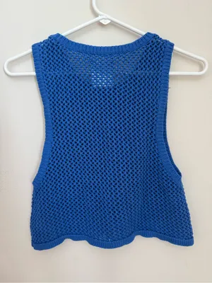 Offline By Aerie Blue Open Knit Sweater Tank Top Women’s Small Beach Cover Up thumbnail 2