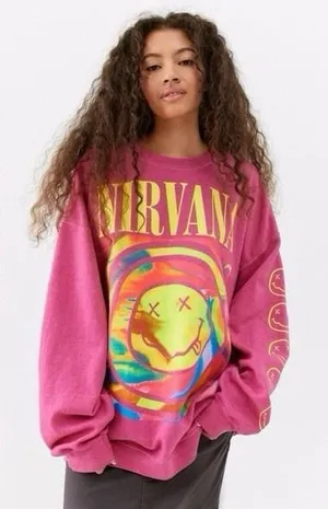 Urban Outfitters Nirvana Graphic Oversized Sweatshirt Pink Size Small/ Medium‎ thumbnail 1