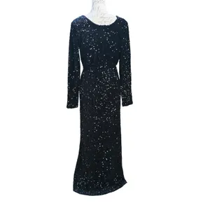 Baltic Born NWOT Julia Sequin Maxi‎ Dress Black Long Sleeve Side Slit L thumbnail 6