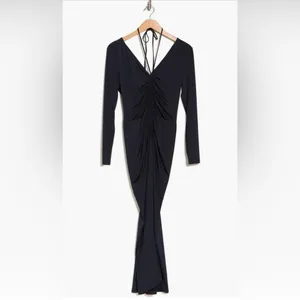 NWT Veronica Beard Dress Gilbert Ruched Long Sleeve V-neck navy blue New Ruche thumbnail 3