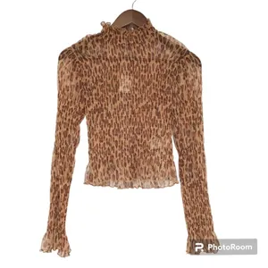 FREE PEOPLE Sheer Leopard Print Smocked Long Sleeve Top Mock‎ Neck Size XS New thumbnail 2
