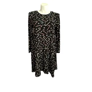 Allison Brittney Long Sleeve Womens Black Multi Christmas Print‎ Festive Holiday thumbnail 2