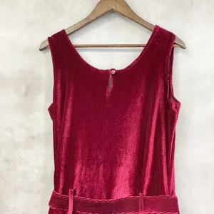 Vintage Newport News‎ Jumpsuit Women Large Red Velvet Ribbed Stretch Minimalist thumbnail 4