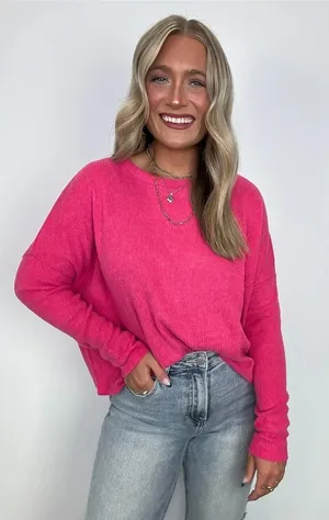 Zenana Cherilyn Ribbed Dolman Sleeve Top - Pink NEW thumbnail 1