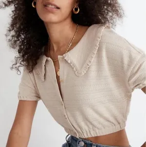 Madewell Ruffle Collared Crop Top in Wet Sand - Size S thumbnail 1