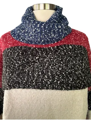 G.I.L.I. New!Chunky Soft Cowlneck Sweater Red Navy Black & Cream Soft Size 1X thumbnail 7