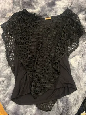 NAIF Black Crochet Poncho Sweater Top thumbnail 1