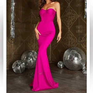 FAERIESTY Solid Mermaid Hem Tube Pink Strapless Evening Gown Size Small. thumbnail 4