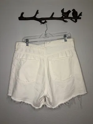 Agolde organic cotton denim criss cross high rise shorts raw hem white 31 thumbnail 4