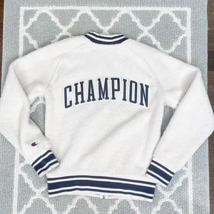 Champion cream Sherpa varsity bomber sporty jacket with logo thumbnail 8