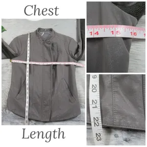 FREE PEOPLE Cool & Clean Faux-Leather Jacket Ribbed Knit Insets Zip Cuffs Size thumbnail 9