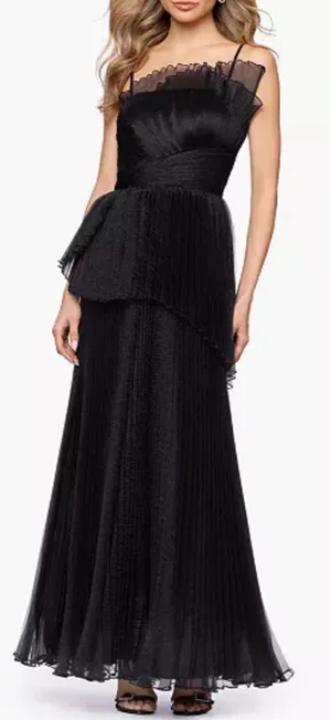 NEW Betsy & Adam Pleated Square Neck black Ball Gown Sz 4 thumbnail 1