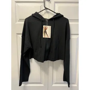 Naked Wardrobe Hoodie Womens 1X Black Cropped Zip Up Solid‎ NWT thumbnail 2