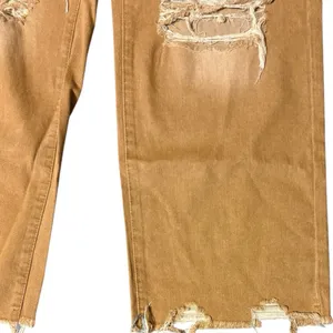 Brown Distressed Wide Leg Jeans XXL thumbnail 5