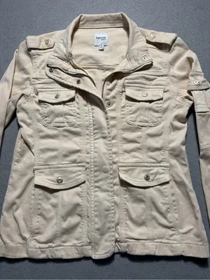 Kensie Jeans Womens Utility Jacket Small Beige Military Safari Cargo Stretch thumbnail 2