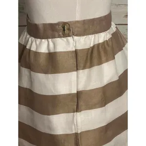 Cynthia Rowley modern classic tan/white striped linen A-line skirt Size 10 thumbnail 4