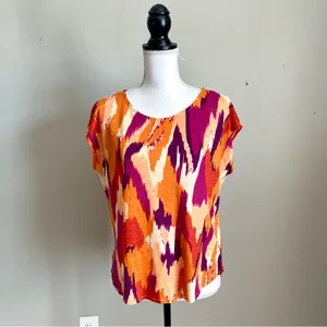 JOIE | Multicolored Capped Sleeve Linen Top Sz L thumbnail 2