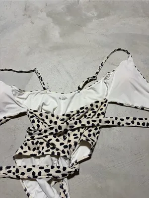 Aerie one piece full coverage Black & Cream Spotted Swimsuit medium thumbnail 10