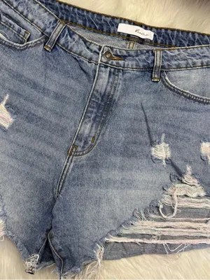 KanCan Distressed Denim Shorts High Rise Rainbow Frayed Raw Hem Size 14 thumbnail 3