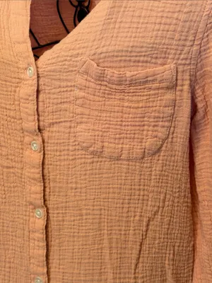 beachlunchlounge Coral Crinkle Button-Down Shirt thumbnail 4