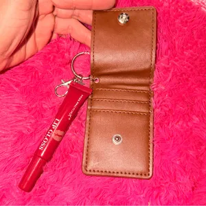 Free People Brown Woven Key Card Holder with Red Lip Gloss Charm thumbnail 4