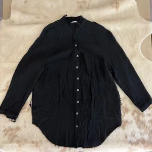 Cherry Cloth Black Cotton Gauze Frayed Button Down Shirt Top Small thumbnail 1