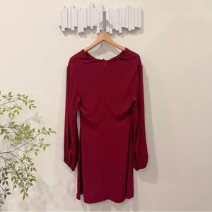 STAUD Wine Red Mini Dress Black Scallop Keyhole Long Sleeve XS thumbnail 6