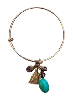 Chavez‎ for Charity Gold Tone Buddha Turquoise Expandable Charm Bangle Bracelet thumbnail 1